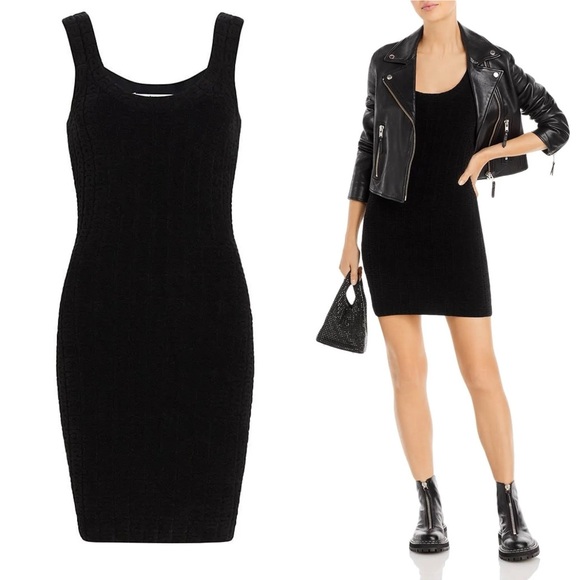 Alexander Wang Black Chenille Raised A Logo Tank Jacquard Mini Dress
